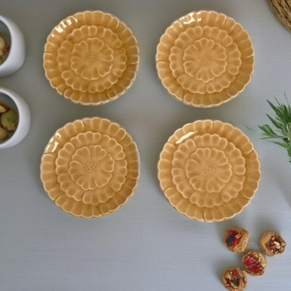 Pottery Barn ceramic, Asian Flower Small Appetizer plates set of 4